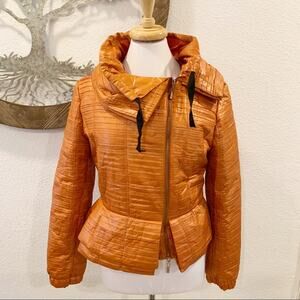 Waggon Paris Pleated Peplum Asymmetrical Jacket Orange Large 40